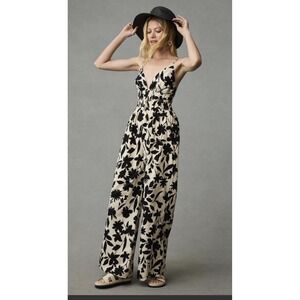 Anthropologie Moon River‎ Jumpsuit Size XS Black White Floral Sleeveless